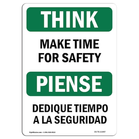 Signmission OSHA THINK Sign, Make Time For Safety Bilingual, 5in X 3.5in Decal, 3.5" W, 5" L, Landscape OS-TS-D-35-L-11847
